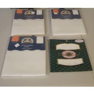 Vintage Cross Stitch Fabric Lot (set of 4) Cotton White 11 Count AIDA Needlework